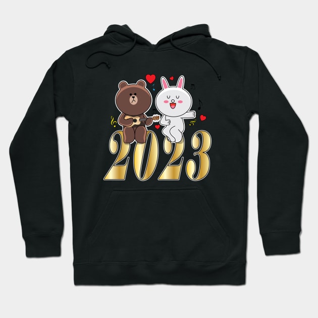 Brown Bear Cony Bunny Rabbit New Year 2023 Hoodie by ArticArtac